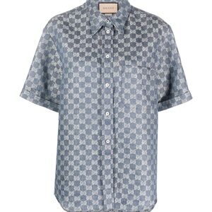 Gucci authentic blue monogram/jacquard oversized linen shirt. Size 42. NWT